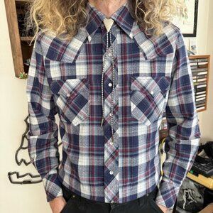 Vintage 90s Tinsel Plaid Pearl Snap Western Kennington Rocking K ~ Size Medium